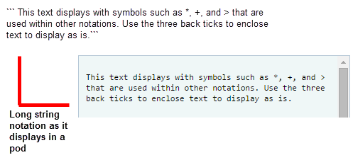 Long string metric with 'as is' text example