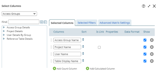 Access Group Contents Report Setup