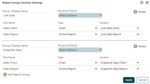 Report Group Content Settings Dialog Example