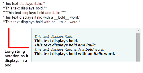 Long string metric with italic and bold example